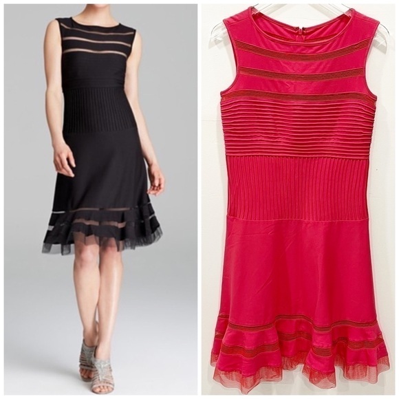 Tadashi Shoji Dresses & Skirts - Tadashi Shoji Pink Illusion Sleeveless Meah Dress Size Small Stripe Jersey